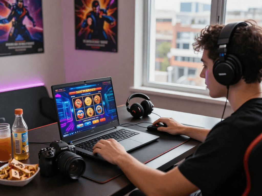 Nouveau casino en ligne : joueur engagé avec une plateforme moderne, ambiance dynamique et ludique.