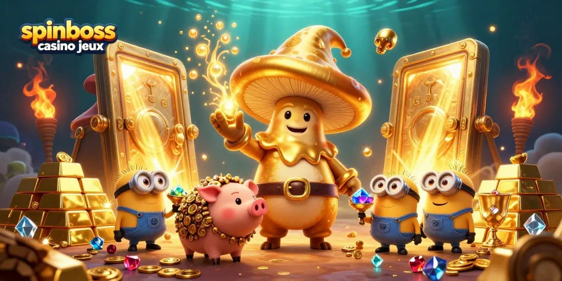 Découvrez les jeux SpinBoss casino avec un wizard doré et des trésors scintillants.