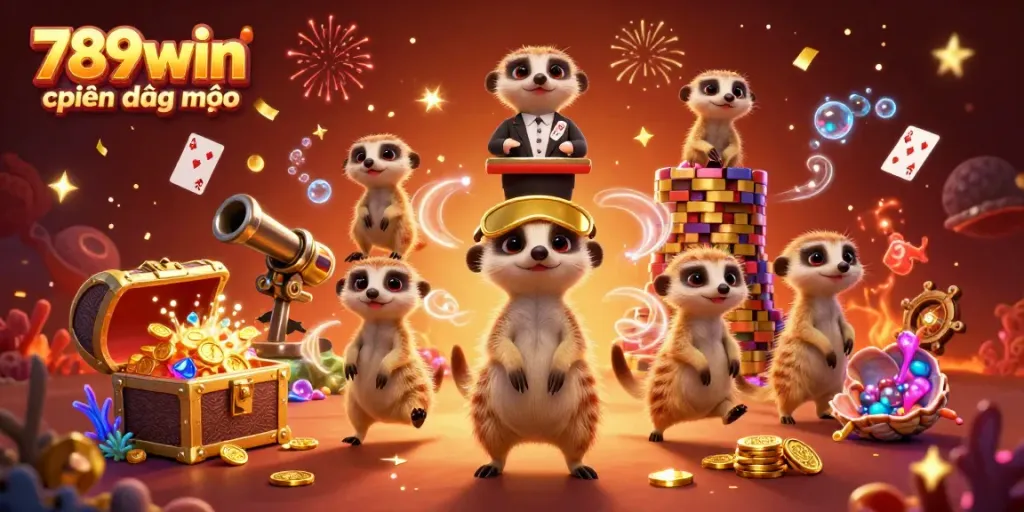 Engage with the lively casino action at 789win hiện đang mở featuring meerkats in a vibrant, animated scene.