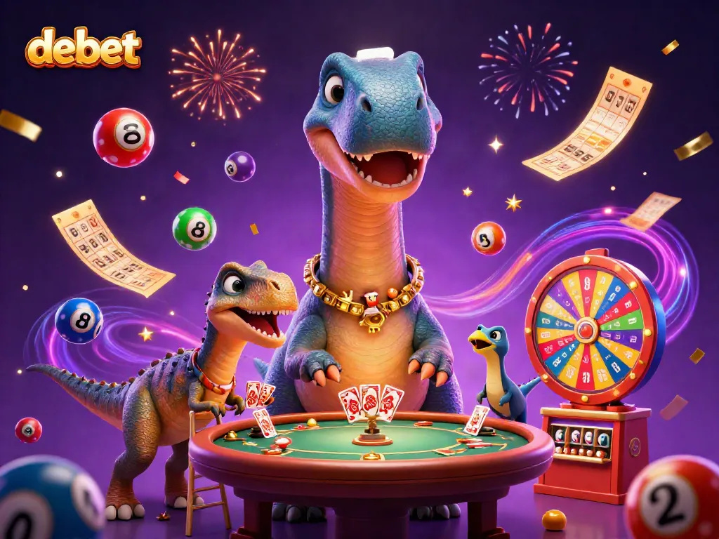 Engage with debet in this vibrant, dynamic casino scene featuring a brontosaurus and raptor!