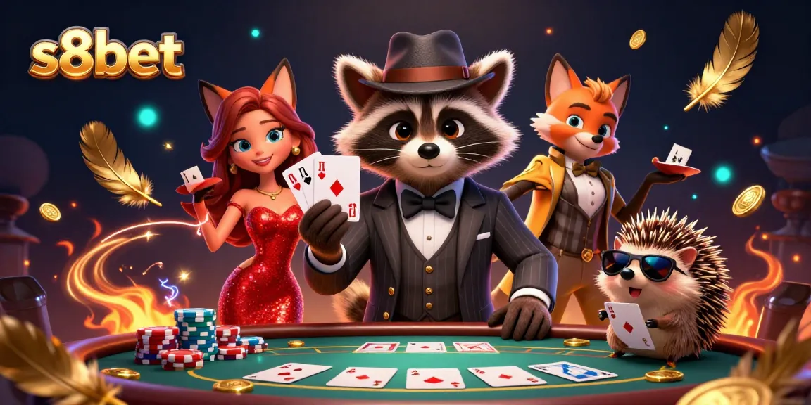 Join the excitement at s8bet with charming characters in a vibrant poker scene.