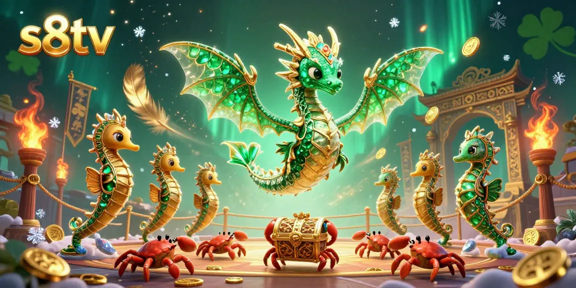 Engage in thrilling gameplay with s8tv, featuring a magical sea dragon and royal seahorses amidst vibrant casino elements.