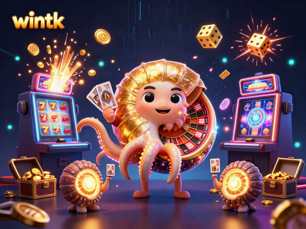 WinTK showcases a vibrant casino scene featuring a giant nautilus roulette wheel surrounded by spectacular game elements.